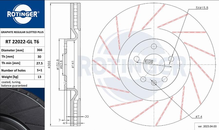 Rotinger RT 22022-GL T6 - Спирачен диск vvparts.bg