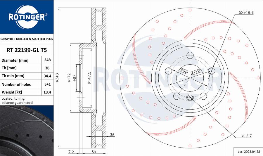 Rotinger RT 22199-GL T5 - Спирачен диск vvparts.bg