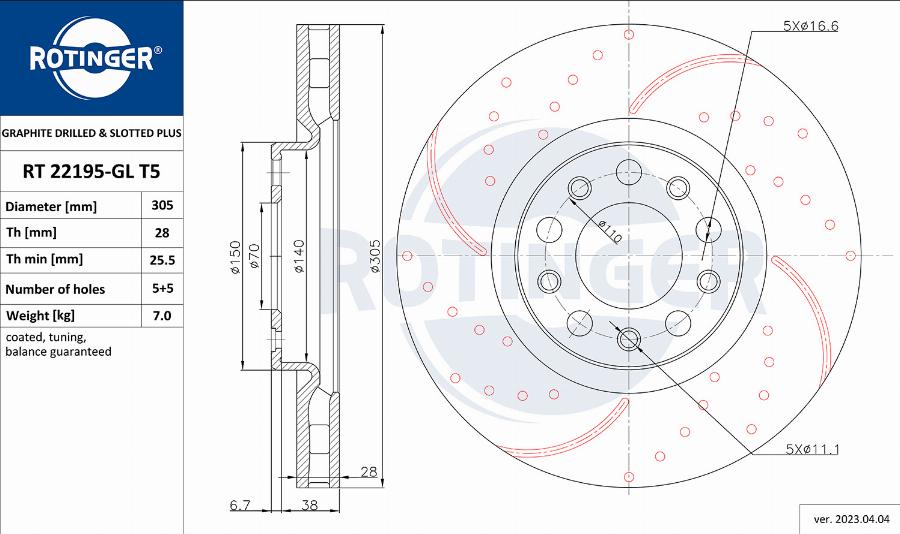 Rotinger RT 22195-GL T5 - Спирачен диск vvparts.bg