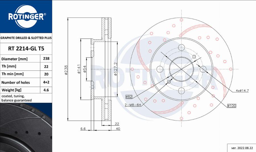 Rotinger RT 2214-GL T5 - Спирачен диск vvparts.bg