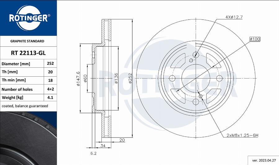 Rotinger RT 22113-GL - Спирачен диск vvparts.bg