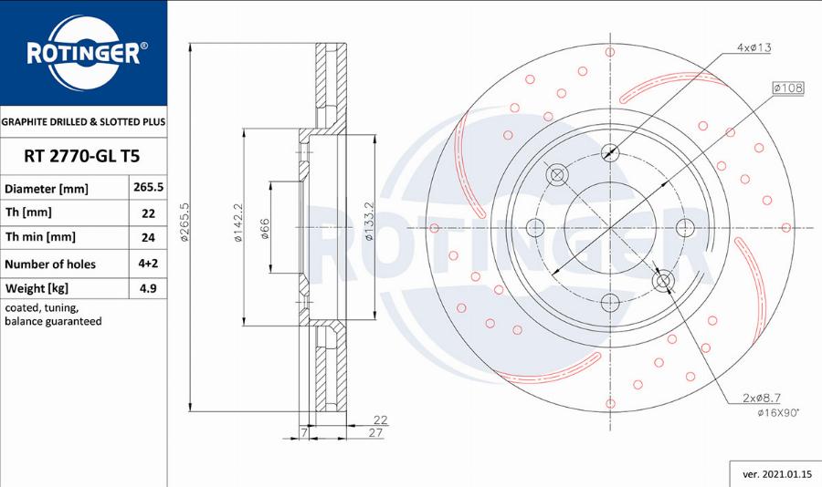 Rotinger RT 2770-GL T5 - Спирачен диск vvparts.bg