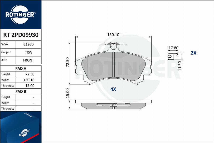 Rotinger RT 2PD09930 - Комплект спирачно феродо, дискови спирачки vvparts.bg