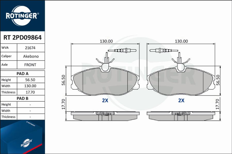 Rotinger RT 2PD09864 - Комплект спирачно феродо, дискови спирачки vvparts.bg