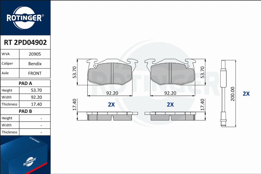 Rotinger RT 2PD04902 - Комплект спирачно феродо, дискови спирачки vvparts.bg