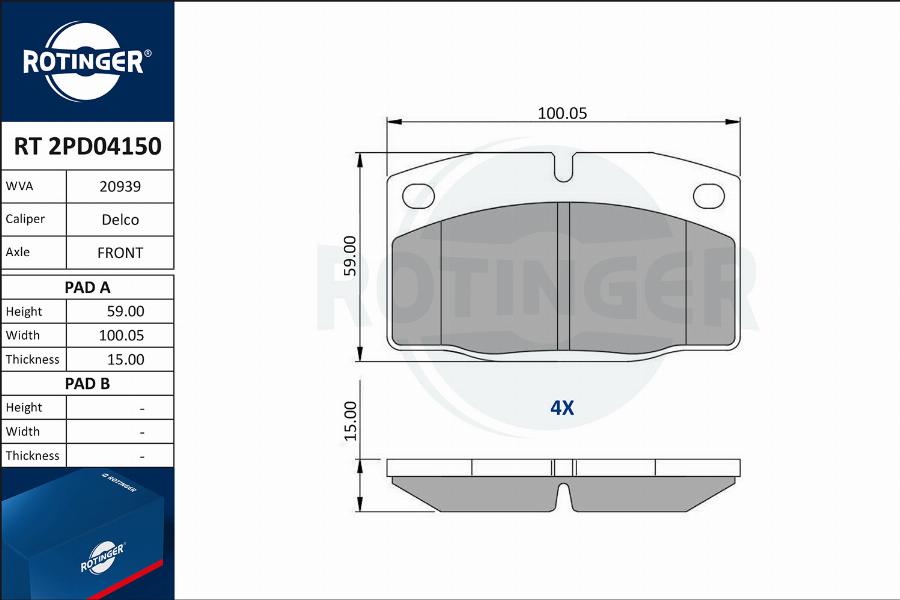 Rotinger RT 2PD04150 - Комплект спирачно феродо, дискови спирачки vvparts.bg