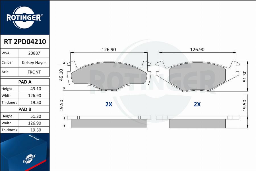 Rotinger RT 2PD04210 - Комплект спирачно феродо, дискови спирачки vvparts.bg