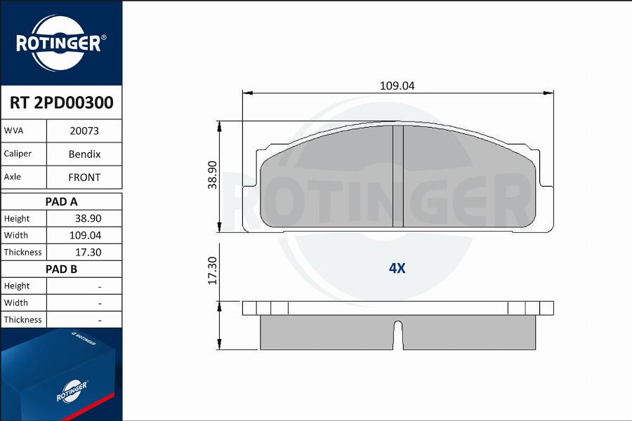 Rotinger RT 2PD00300 - Комплект спирачно феродо, дискови спирачки vvparts.bg