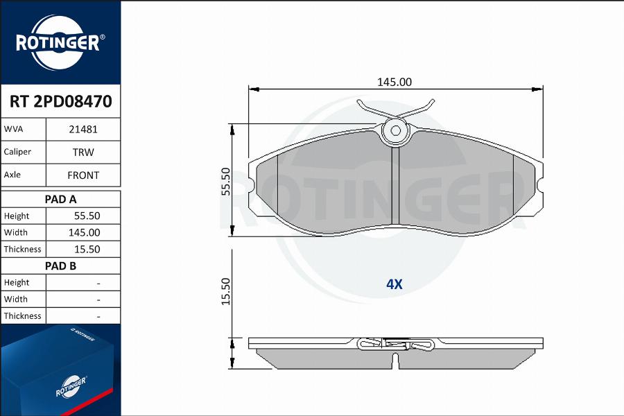 Rotinger RT 2PD08470 - Комплект спирачно феродо, дискови спирачки vvparts.bg