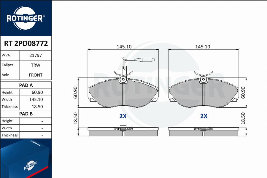 Rotinger RT 2PD08772 - Комплект спирачно феродо, дискови спирачки vvparts.bg