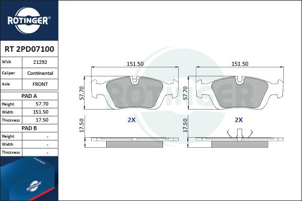 Rotinger RT 2PD07100 - Комплект спирачно феродо, дискови спирачки vvparts.bg