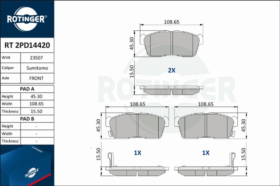 Rotinger RT 2PD14420 - Комплект спирачно феродо, дискови спирачки vvparts.bg