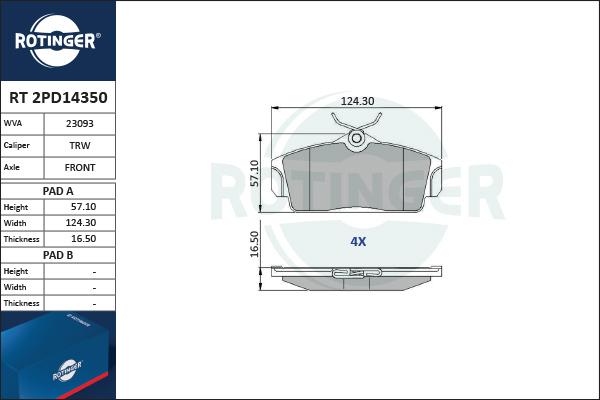 Rotinger RT 2PD14350 - Комплект спирачно феродо, дискови спирачки vvparts.bg