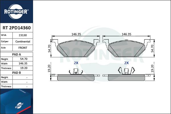 Rotinger RT 2PD14360 - Комплект спирачно феродо, дискови спирачки vvparts.bg