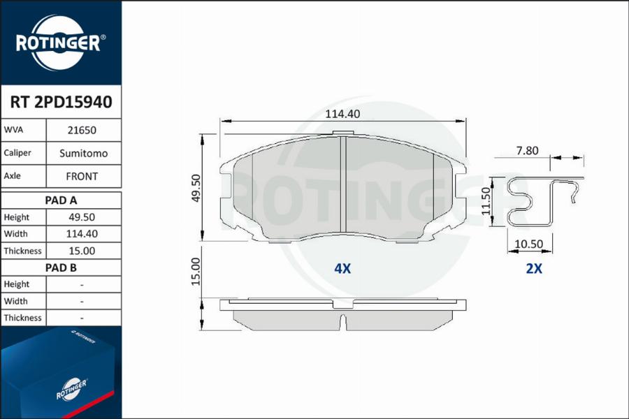 Rotinger RT 2PD15940 - Комплект спирачно феродо, дискови спирачки vvparts.bg