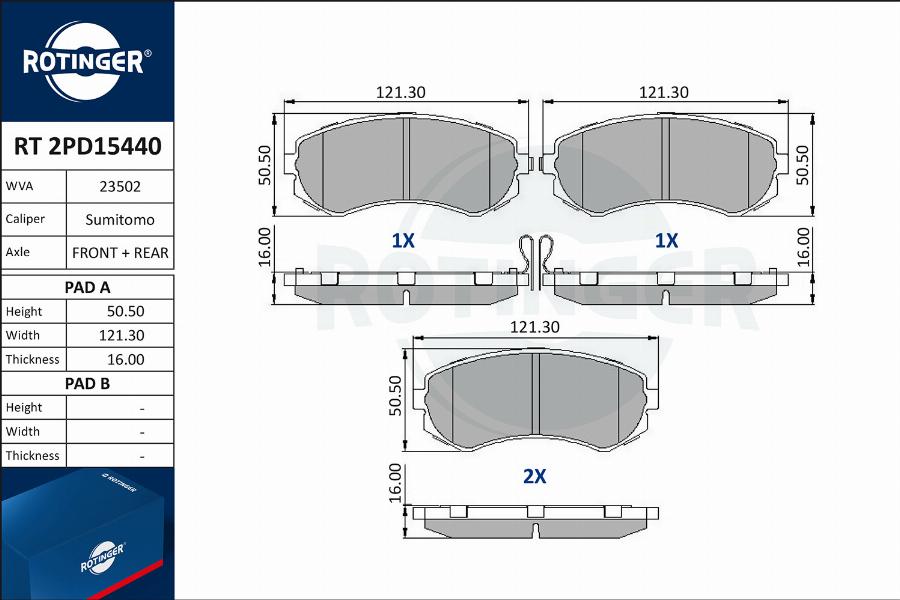 Rotinger RT 2PD15440 - Комплект спирачно феродо, дискови спирачки vvparts.bg