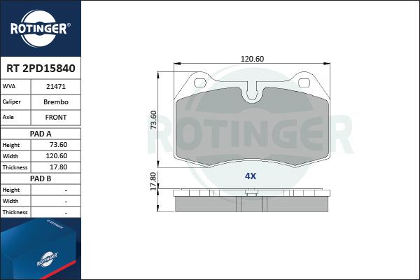Rotinger RT 2PD15840 - Комплект спирачно феродо, дискови спирачки vvparts.bg