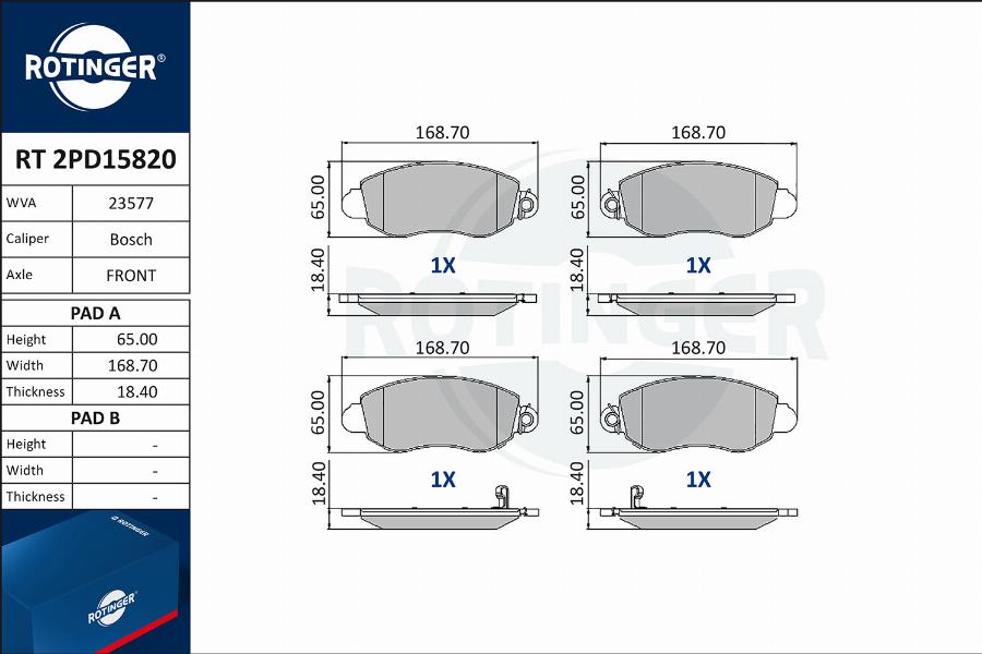 Rotinger RT 2PD15820 - Комплект спирачно феродо, дискови спирачки vvparts.bg