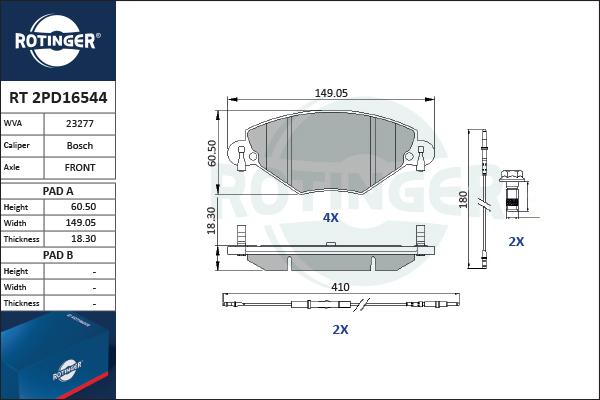 Rotinger RT 2PD16544 - Комплект спирачно феродо, дискови спирачки vvparts.bg