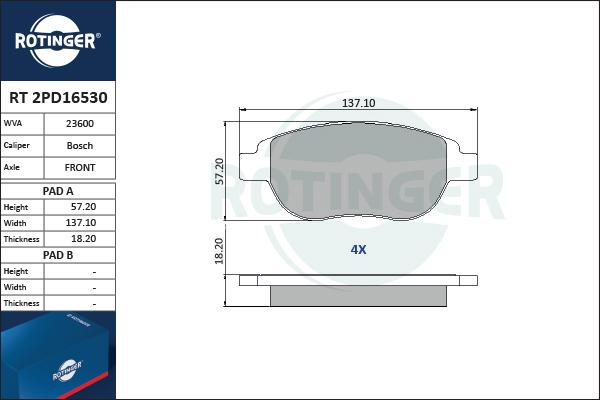 Rotinger RT 2PD16530 - Комплект спирачно феродо, дискови спирачки vvparts.bg