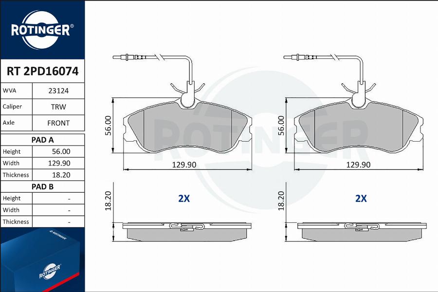 Rotinger RT 2PD16074 - Комплект спирачно феродо, дискови спирачки vvparts.bg