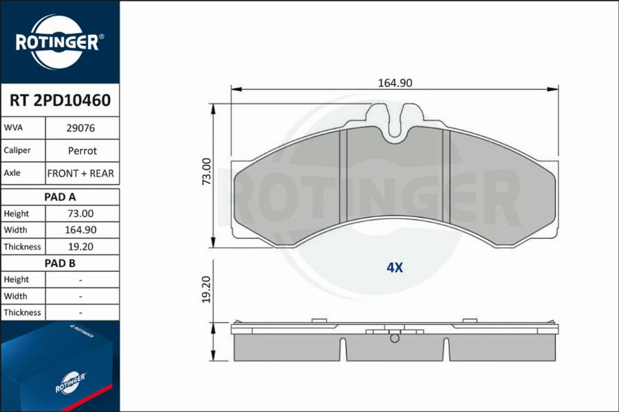 Rotinger RT 2PD10460 - Комплект спирачно феродо, дискови спирачки vvparts.bg