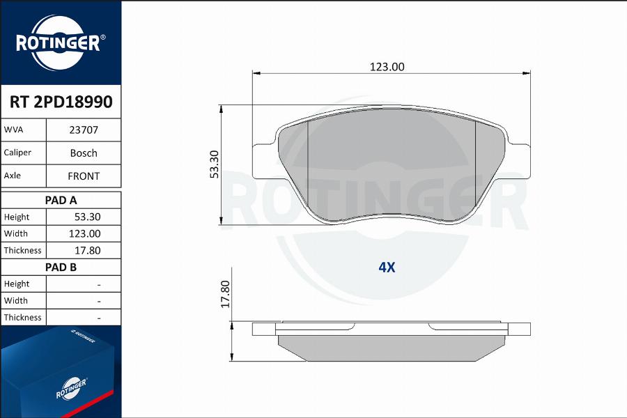 Rotinger RT 2PD18990 - Комплект спирачно феродо, дискови спирачки vvparts.bg