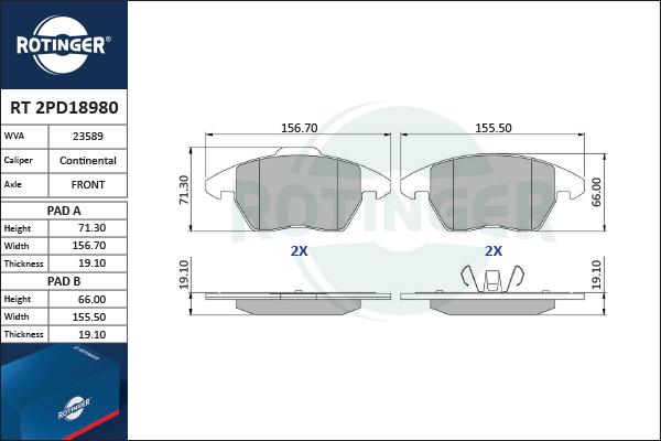 Rotinger RT 2PD18980 - Комплект спирачно феродо, дискови спирачки vvparts.bg