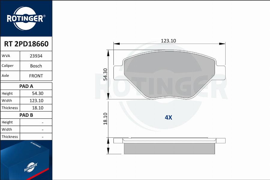 Rotinger RT 2PD18660 - Комплект спирачно феродо, дискови спирачки vvparts.bg