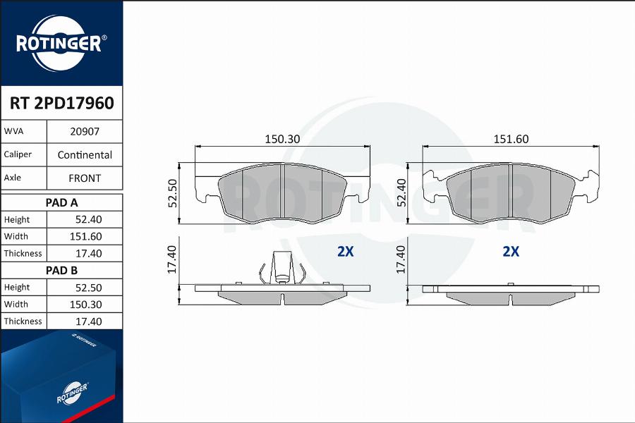 Rotinger RT 2PD17960 - Комплект спирачно феродо, дискови спирачки vvparts.bg