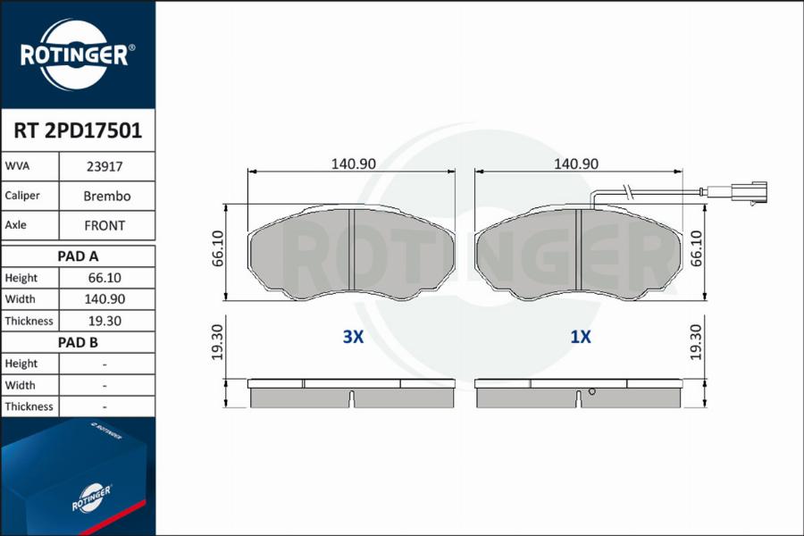 Rotinger RT 2PD17501 - Комплект спирачно феродо, дискови спирачки vvparts.bg