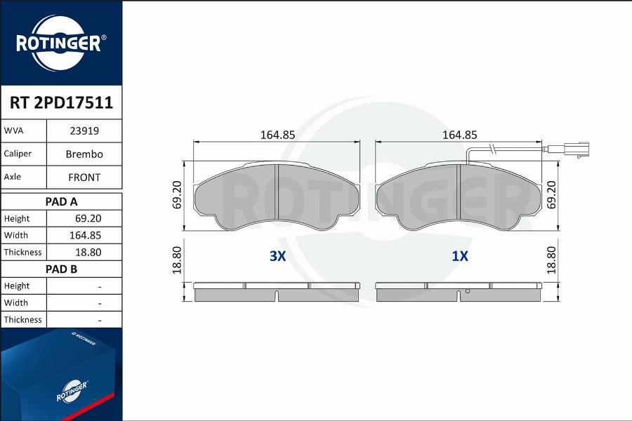 Rotinger RT 2PD17511 - Комплект спирачно феродо, дискови спирачки vvparts.bg