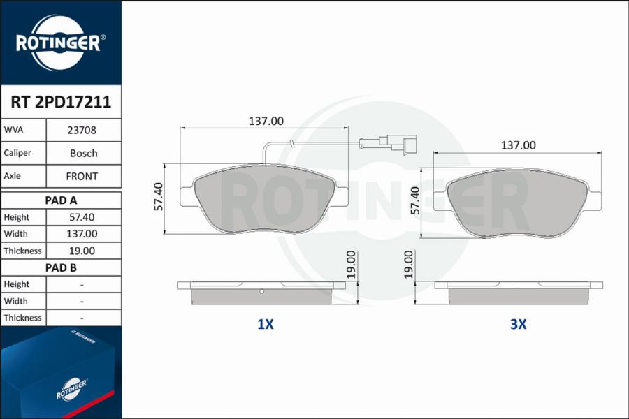 Rotinger RT 2PD17211 - Комплект спирачно феродо, дискови спирачки vvparts.bg