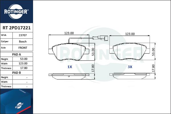 Rotinger RT 2PD17221 - Комплект спирачно феродо, дискови спирачки vvparts.bg