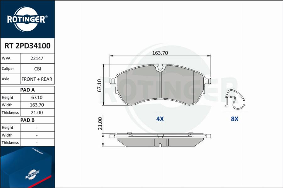 Rotinger RT 2PD34100 - Комплект спирачно феродо, дискови спирачки vvparts.bg