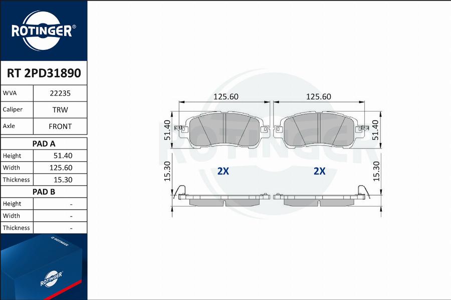 Rotinger RT 2PD31890 - Комплект спирачно феродо, дискови спирачки vvparts.bg