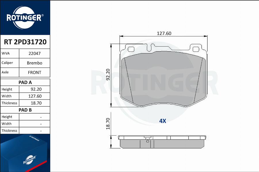 Rotinger RT 2PD31720 - Комплект спирачно феродо, дискови спирачки vvparts.bg