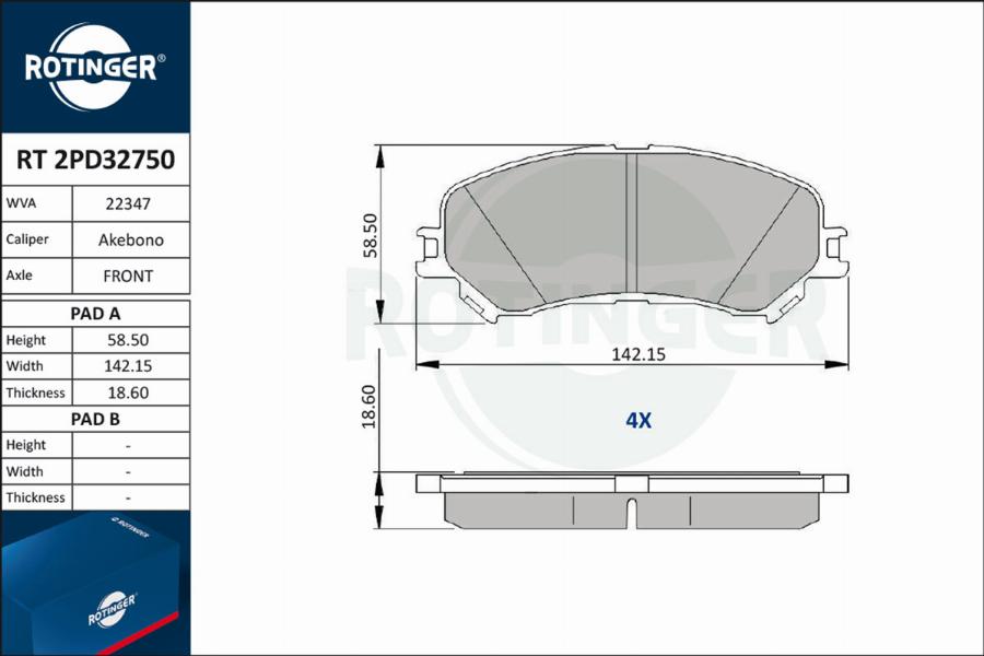 Rotinger RT 2PD32750 - Комплект спирачно феродо, дискови спирачки vvparts.bg