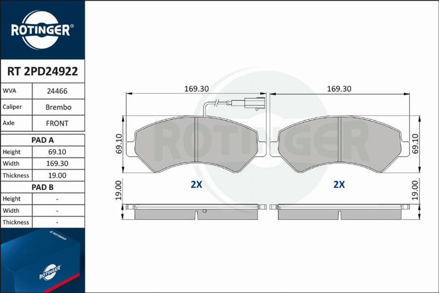 Rotinger RT 2PD24922 - Комплект спирачно феродо, дискови спирачки vvparts.bg