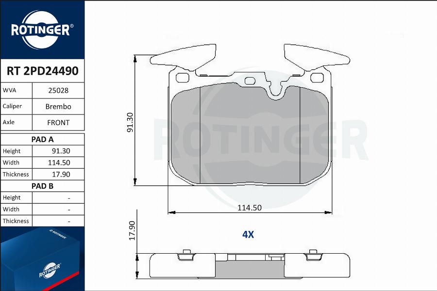 Rotinger RT 2PD24490 - Комплект спирачно феродо, дискови спирачки vvparts.bg