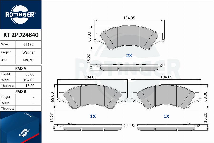 Rotinger RT 2PD24840 - Комплект спирачно феродо, дискови спирачки vvparts.bg