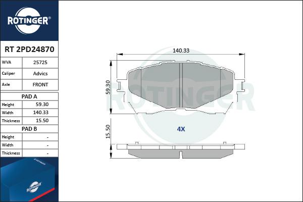 Rotinger RT 2PD24870 - Комплект спирачно феродо, дискови спирачки vvparts.bg