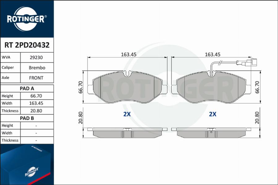 Rotinger RT 2PD20432 - Комплект спирачно феродо, дискови спирачки vvparts.bg