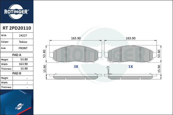 Rotinger RT 2PD20110 - Комплект спирачно феродо, дискови спирачки vvparts.bg