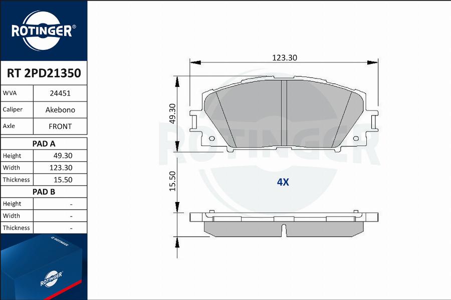 Rotinger RT 2PD21350 - Комплект спирачно феродо, дискови спирачки vvparts.bg