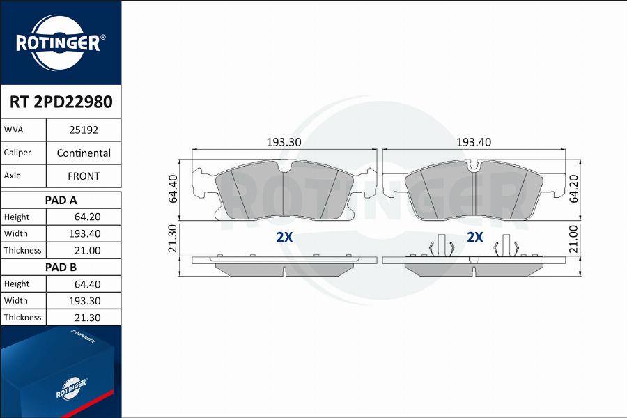 Rotinger RT 2PD22980 - Комплект спирачно феродо, дискови спирачки vvparts.bg