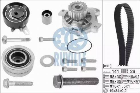 Ruville 55477711 - Водна помпа+ к-кт ангренажен ремък vvparts.bg