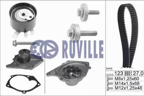 Ruville 55581701 - Водна помпа+ к-кт ангренажен ремък vvparts.bg