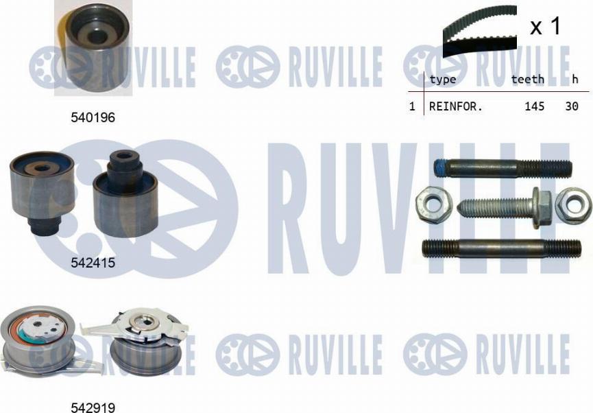 Ruville 550498 - Комплект ангренажен ремък vvparts.bg