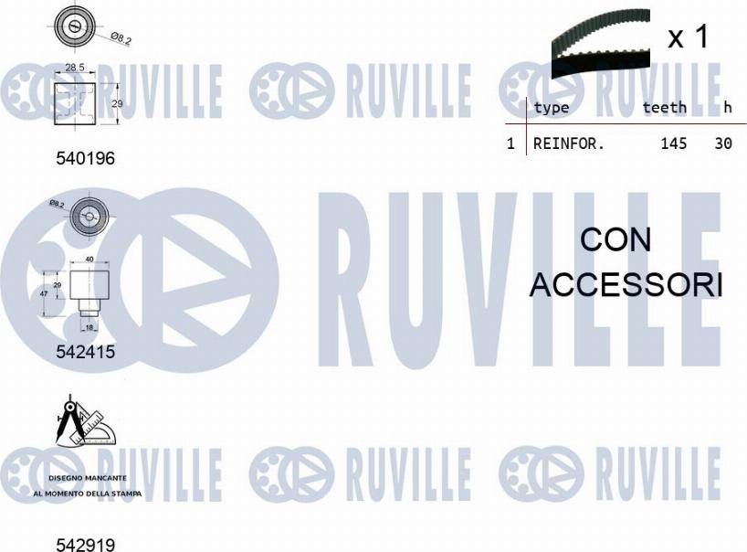 Ruville 550498 - Комплект ангренажен ремък vvparts.bg